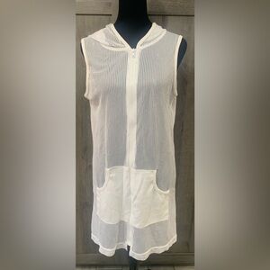 Cherokee White Sheer Bathing Suit Beach Hooded Cover up With Pockets Women's S